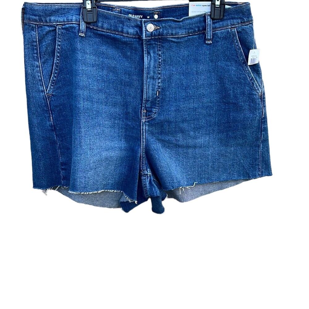Old Navy denim jean shorts Sky-Hi A-line, High Rise Frayed Hem size 18 NEW